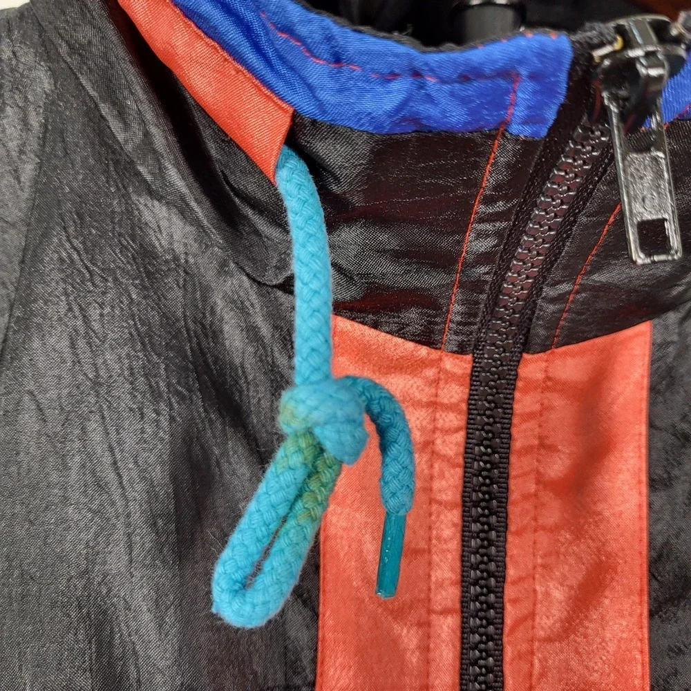 Westside Connection Vintage Colorblock Windbreaker Jacket Black Coral Blue Men M